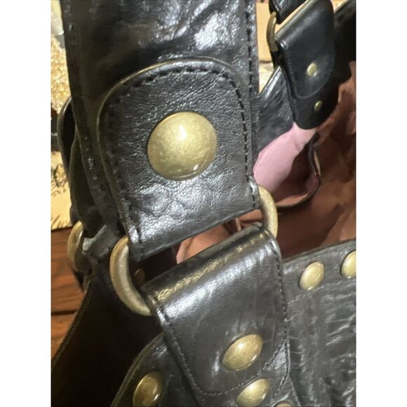 Kooba Studded Tote Bag Handbag Leather Black Y2K Biker Baddie Purse - Picture 16 of 16